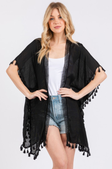 Crochet And Tassel Trim Cover Up-47605
