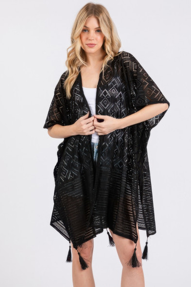 Geometric Pattern Tassel Cover Up-47600