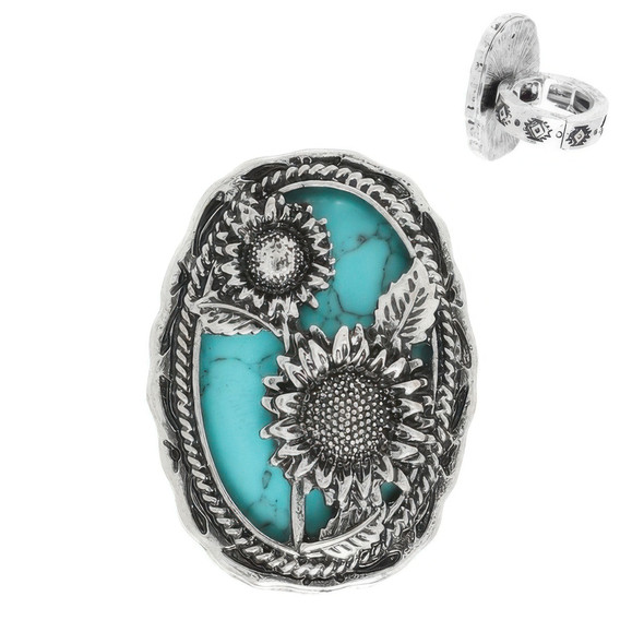 Western Oval Sunflower Stretch Ring-52285