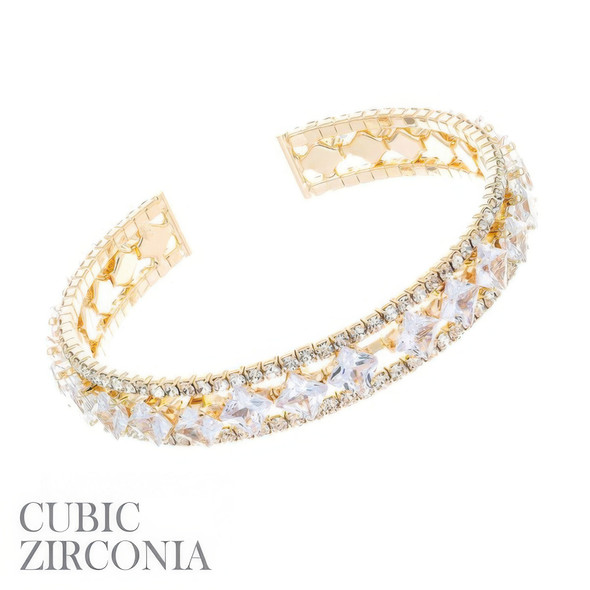 Princess Cut Cubic Zirconia Cuff Bracelet-52278