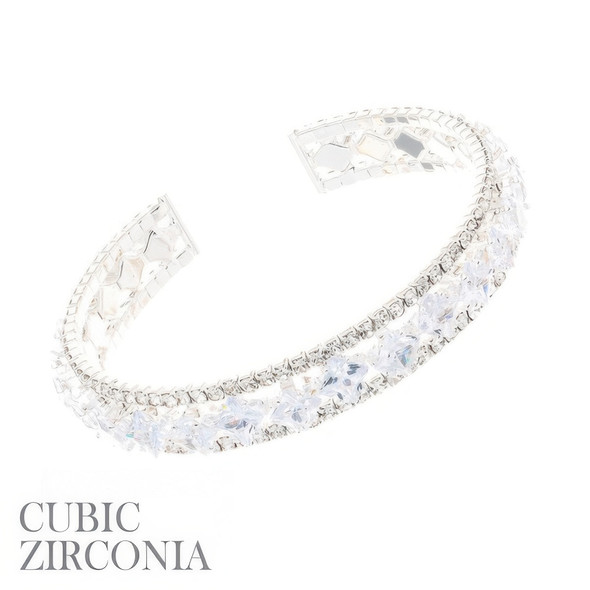 Princess Cut Cubic Zirconia Cuff Bracelet-52278