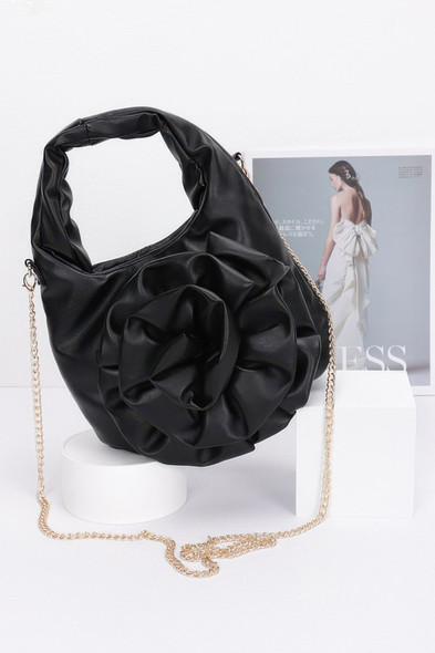 Faux Leather Big Flower Handle Bag-50926