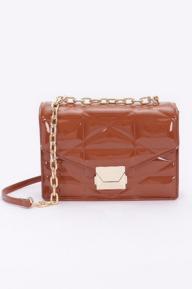 Embossed Enamel Flap Crossbody Clutch-50925