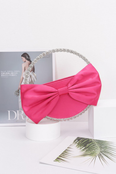 Satin Ribbon Round Rhinestone Metal Clutch-50922