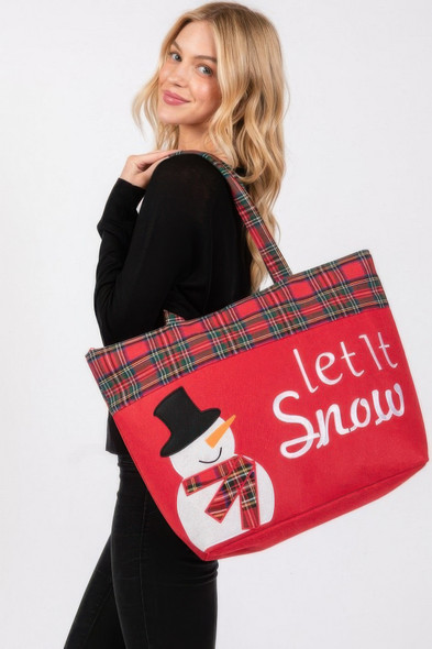 Let It Snow Letter Snowman Christmas Tote Bag-50862