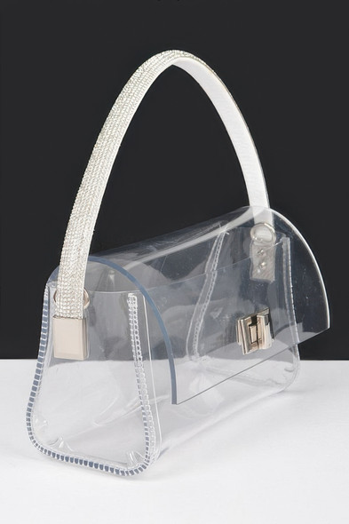 Transparent Rhinestone Top Handle Flap Bag-49396