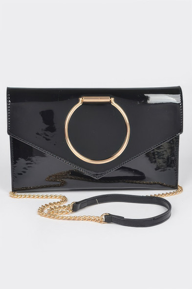 Enamel Faux Leather Metal Handle Flap Clutch-48973