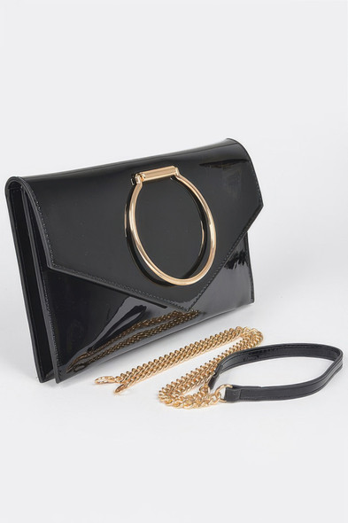 Enamel Faux Leather Metal Handle Flap Clutch-48973
