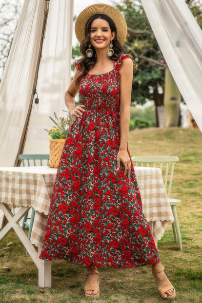 Sleeveless Floral Low Neck Max Dress-50035
