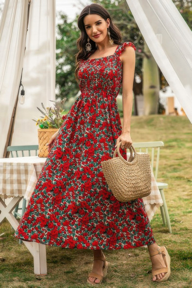 Sleeveless Floral Low Neck Max Dress-50035