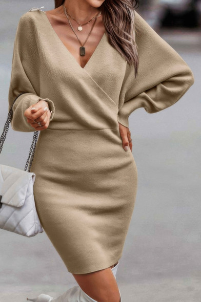 Tie Back Guipure Lace Panel Slim Fit Sweater Dress-49926