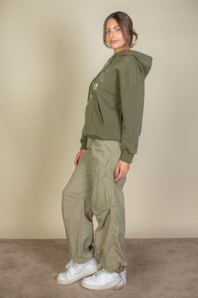 Graphic Kangaroo Pocket Drawstring Hoodie-45810