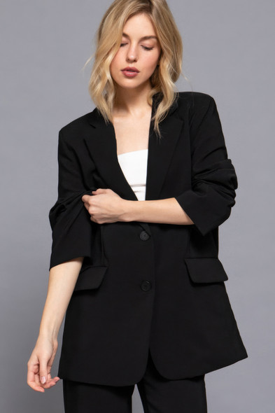 Long slv front button closure blazer      -45055