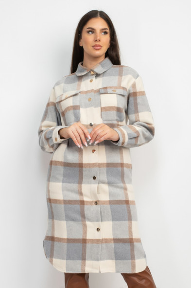 Plaid Buttoned Shacket Coat  -44948