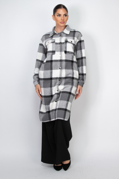 Plaid Buttoned Shacket Coat  -44946