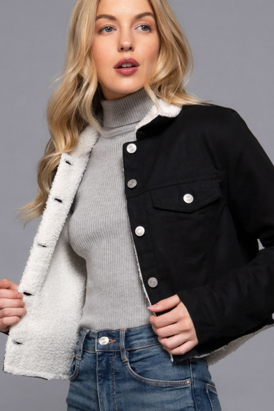 Button Closure Sherpa-lined Twill Jacket        -44847