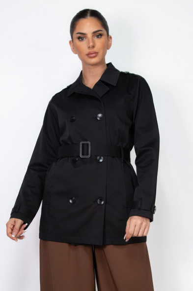 Double-breasted Notch Belted Coat-44842