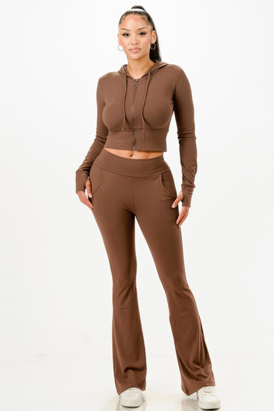 Butter Soft Crop Hoodie And Flare Pants Set-51804