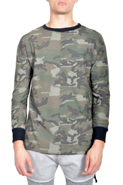 Mens Casual Long Sleeve Camo T-shirt Tops-45698