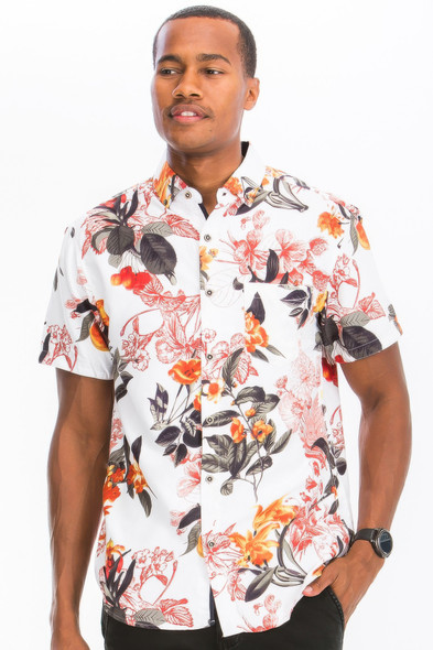 Hawaiian Print Button Down Shirt-45684