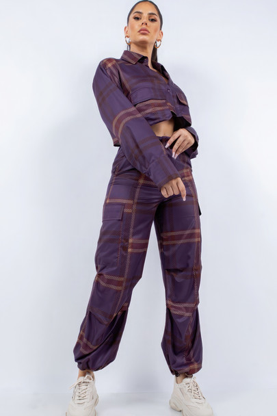Cropped Shirt & Cargo Pants Set-42757