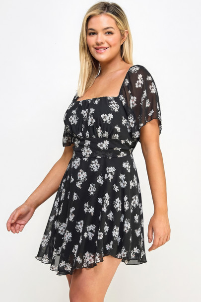 Plus Size Floral Chiffon Dress-43868