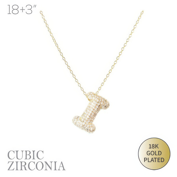 18k Gold Plated Cz Pave Bubble Letter Necklace-52170