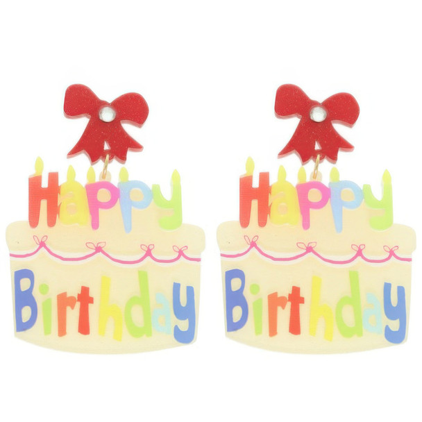 Happy Birthday Post Dangle Cake Earrings-52149