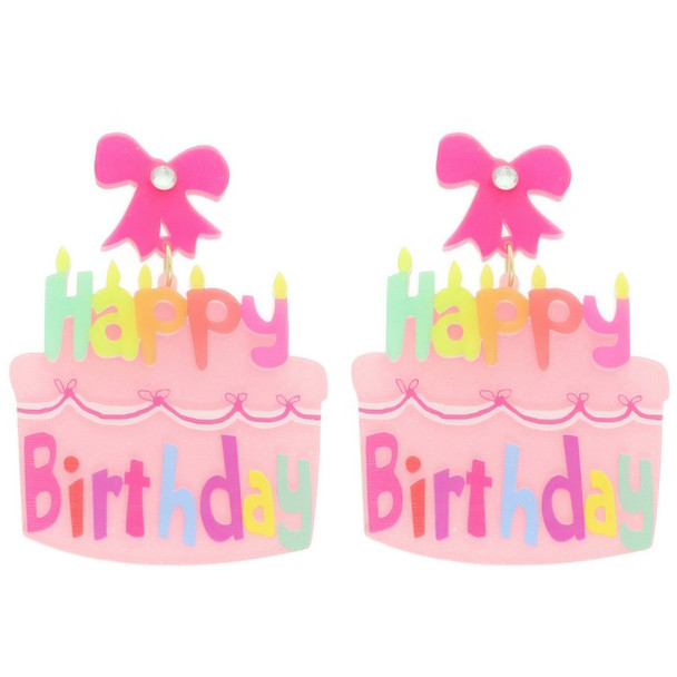 Happy Birthday Post Dangle Cake Earrings-52149