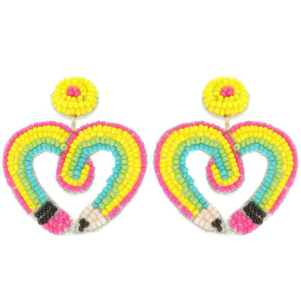 Heart Shaped Pencil Seed Beaded Earrings-52147