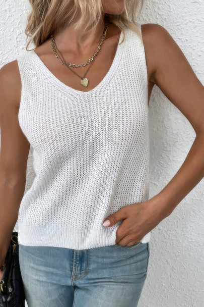 Solid Sleeveless Twist Back Knit Loose Vest-49919