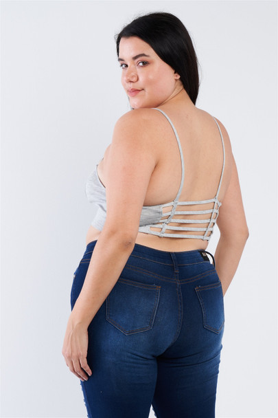 Plus Size Open Stripe Back Cami Strap Athletic Lounge Bra-30924