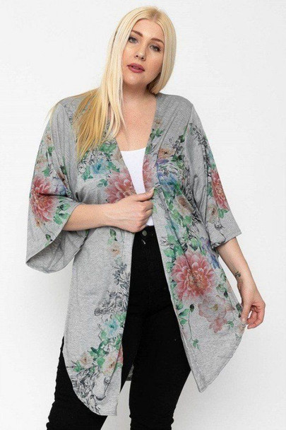 Floral Print, Long Body Cardigan-30870