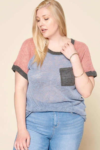 Color-blocked Sweater Knit Top-30573