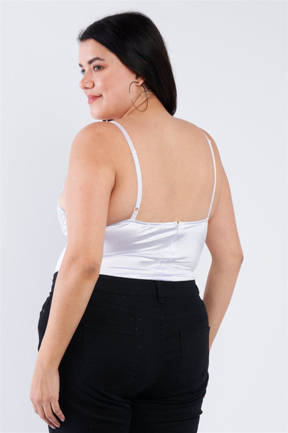 Plus Size Silk Chain Spaghetti Strap High Thong Center Cut Out Bodysuit-29451