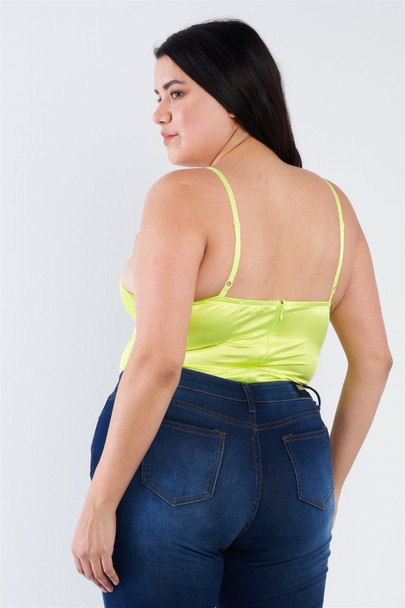 Plus Size Silk Chain Spaghetti Strap High Thong Center Cut Out Bodysuit-29450