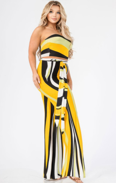 Plus Colorblock Stripe 2 Piece Pants Set-47944