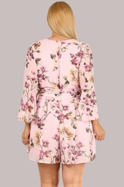 Floral Chiffon 3 4 Sleeve Tie Waist Romper-47072