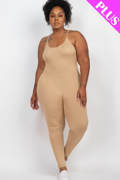 Plus Size Solid Bodycon Cami Jumpsuit-39868