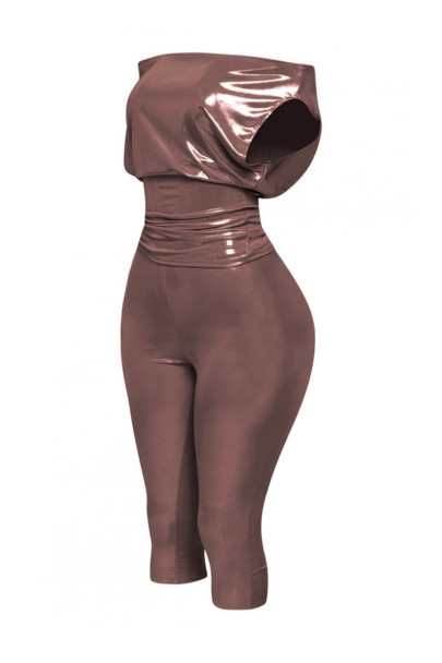 Lose Fit Shimmer Top And Capri Set     -48674