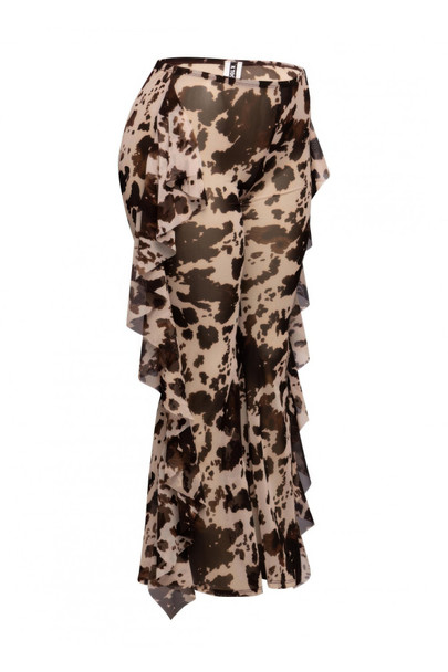 Side Ruffle Detailed Printed Mesh Pants      -48680