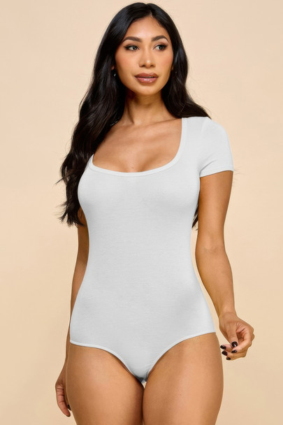 Short Sleeve V-neck Basic Bodysuit-47049