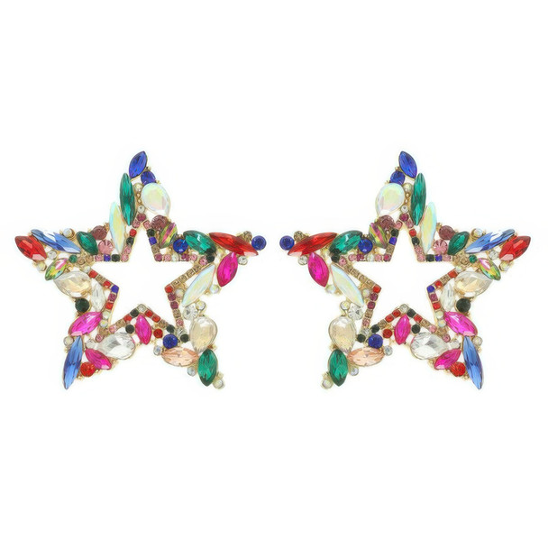 Rhinestone Channel Set Inlay Star Earrings-52084
