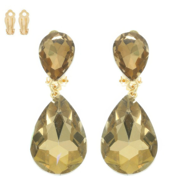 Teardrop-cut Crystal Clip On Earrings-52085