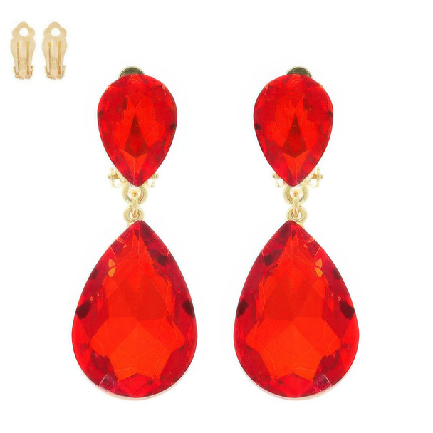 Teardrop-cut Crystal Clip On Earrings-52085