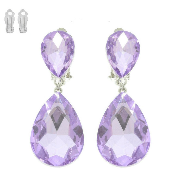 Teardrop-cut Crystal Clip On Earrings-52085