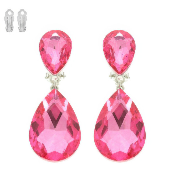 Teardrop-cut Crystal Clip On Earrings-52085