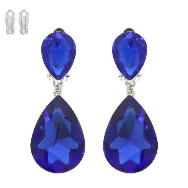 Teardrop-cut Crystal Clip On Earrings-52085