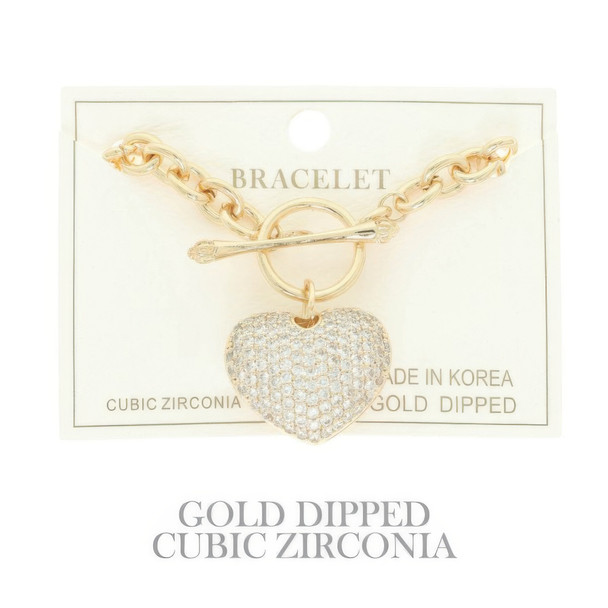Gold Plated Cz Heart Charm Bracelet-51681