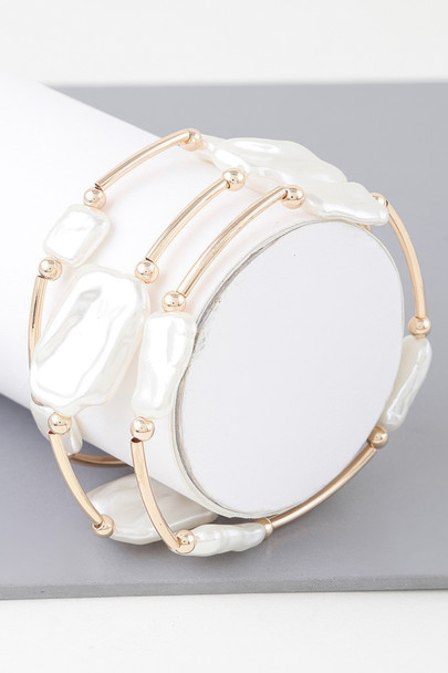 Multi Abstract Pearl Stone Tube Bracelet-47168